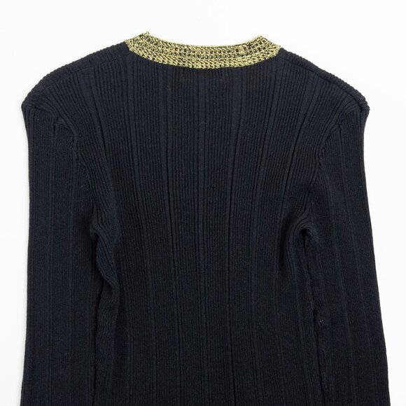 GANNI Ribbed Cotton Blend Sweater Black Metallic Contrast Trim - Picture 6 of 11